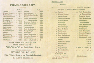 Oude prijskaart-en-bestelkaart